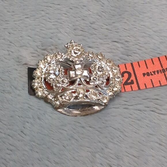 Vintage Silvertone and Clear Rhinestone Crown Brooches - Picture 2 of 9